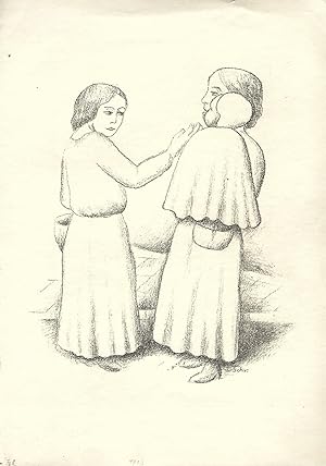 Zwei Frauen mit Kind. Originallithographie. 1923