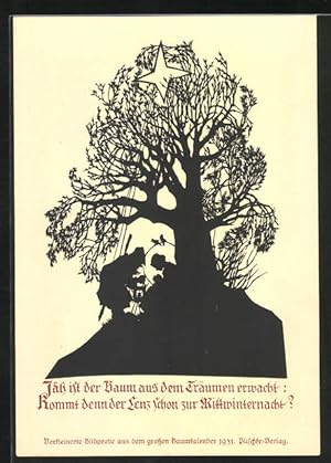Bild des Verkufers fr Knstler-Ansichtskarte Georg Plischke: Jger steht unter einem Baum, Kommt denn der Lenz schon zur Mittwinternacht? zum Verkauf von Bartko-Reher