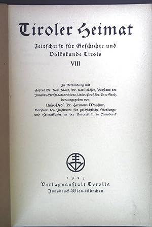 Imagen del vendedor de Geschichte des Tiroler Landtages von 1816-1848. - in: Tiroler Heimat. Zeitschrift fr Geschichte und Volkskunde Tirols. VIII. a la venta por books4less (Versandantiquariat Petra Gros GmbH & Co. KG)