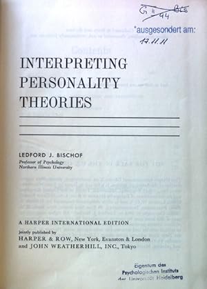 Bild des Verkufers fr Interpreting Personality Theories; A Harper International Edition, zum Verkauf von books4less (Versandantiquariat Petra Gros GmbH & Co. KG)