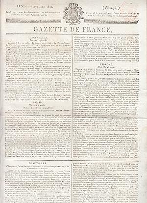 Bild des Verkufers fr GAZETTE DE FRANCE. No 245. LUNDI 2 SEPTEMBRE 1822. zum Verkauf von Pierre Raymond