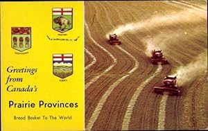Bild des Verkufers fr Ansichtskarte / Postkarte Kanada, Prairie Provinces, Saskatchewan, Manitoba, Alberta, Erntemaschinen auf dem Feld zum Verkauf von akpool GmbH