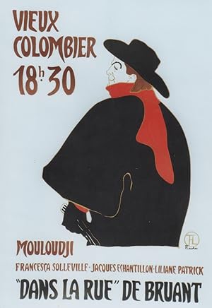"MOULOUDJI : DANS LA RUE DE BRUANT" Affiche originale entoilée / VIEUX COLOMBIER 1969 / Offset d'...