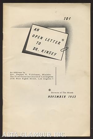 Imagen del vendedor de AN OPEN LETTER* TO DR. KINSEY; *Sermon of The Month, November 1953 a la venta por Alta-Glamour Inc.