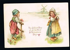 Jolliest Day Dutch Children Valentine Postcard