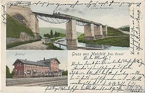 AK Gruss aus Malsfeld. Bez. Cassel Bahnhof. Grosse Fuldabrücke. ca. 1903