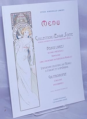 Menu; Collections Edgar Soete vendues au profit de l'Association Perce-Neige. Beaux Livres, Reliu...