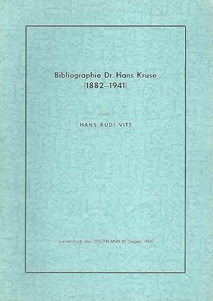 Bild des Verkufers fr Bibliographie Dr. Hans Kruse (1882-1941) zum Verkauf von Lewitz Antiquariat