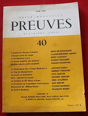 Image du vendeur pour PREUVES - Revue n40 (1954) Le Corbusier, M Aldanov, Mathias Lubeck, Bratislava mis en vente par Bouquinerie Spia