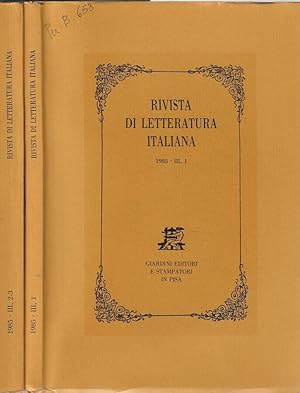 Bild des Verkufers fr Rivista di letteratura italiana 1985 III N. 1, 2-3 (annata completa) zum Verkauf von Biblioteca di Babele