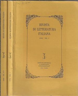 Bild des Verkufers fr Rivista di letteratura italiana 1994 XII N. 1, 2-3 (annata completa) zum Verkauf von Biblioteca di Babele