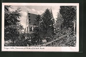 Ansichtskarte Striegau, Promenade mit Blick auf die katholische Kirche