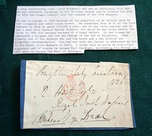 Signature on “Free Front cover” to J Hort, Royal Irish Hussars, Deal in Kent 20th July 1826.