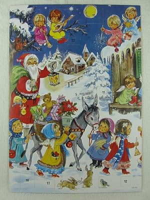 Adventskalender: Weihnachtsmann kommt mit dem Esel.