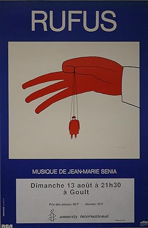 "RUFUS (Musique Jean-Marie SENIA)" Affiche originale entoilée / Sérigraphie par FOLON (PRINTFIELD...