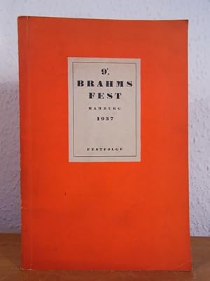 Imagen del vendedor de 9. Brahmsfest der Deutschen Brahms-Gesellschaft, Hamburg 1937. Festfolge [Programm] a la venta por Antiquariat Weber