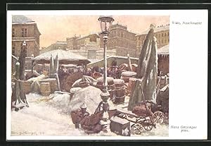 Bild des Verkufers fr Knstler-Ansichtskarte Wien, Naschmarkt, Teilansicht im Winter zum Verkauf von Bartko-Reher