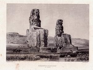 Imagen del vendedor de Theben - Statuen bei Theben. Stahlstich aus Meyer`s Universum. a la venta por Antiquariat Heinz Tessin