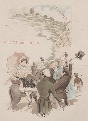 "LA MONTMARTROISE" Planche originale entoilée vers 1900 / Litho par Pierre VIDAL