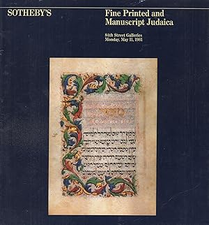 Fine Printed and Manuscript Judaica 84th Street Galleries Monday, May 11, 1981