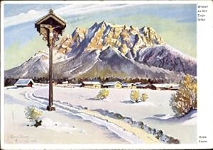 Bild des Verkufers fr Knstler Ansichtskarte / Postkarte Saum, Hans, Winter an der Zugspitze, Kreuz zum Verkauf von akpool GmbH