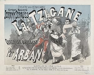 "LA TZIGANE" Couverture de partition originale entoilée / OPÉRA-BOUFFE de Johann STRAUSS / Quadri...