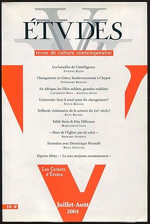 Bild des Verkufers fr Etudes Tome 401, n1-2, juillet-aot 2004 zum Verkauf von LibrairieLaLettre2