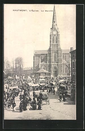 Carte postale Hautmont, L`Eglise, Le Marche