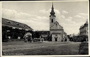 Ansichtskarte / Postkarte Wien 23. Liesing Mauer Österreich, Hauptplatz, Straßenbahn, Kirche, Gas...