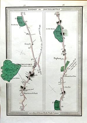 Antique Map HAMPSHIRE,LONDON To SOUTHAMPTON, Mogg Original Road Strip Road Map 1817