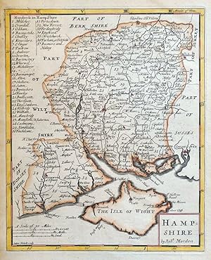 Antique Map HAMPSHIRE & Isle of Wight, Miniature Morden Original County Map 1701