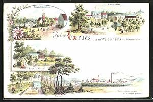 Lithographie Fürstenwalde / Spree, Gasthaus Waldschänke, Bergschlösschen