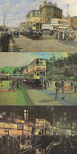 Seller image for Trams At Birmingham Last Tram Bus 3x Painting Postcard s for sale by Postcard Finder