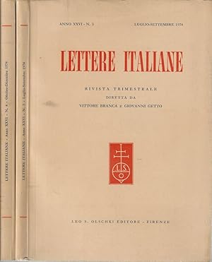 Bild des Verkufers fr Lettere italiane anno 1974 N. 3, 4 Rivista trimestrale zum Verkauf von Biblioteca di Babele