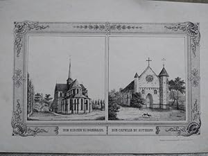 Imagen del vendedor de Die Kirche zu Doberan. Die Capelle zu Althoff. Federlithographie mit Bordre aus Lisch: Meklenburg (Mecklenburg) in Bildern. Zwei Ansichten auf einem Blatt: Doberaner Mnster. - Und: Die Kapelle in Althof. a la venta por NORDDEUTSCHES ANTIQUARIAT