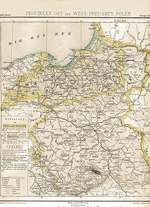 Bild des Verkufers fr Provinzen Ost- und West-Preussen. Polen. Politische Karte. Mastab: 1 : 2 650 000. Kolorierter Stahlstich um 1886 zum Verkauf von Antiquariat Kastanienhof