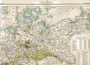 Bild des Verkufers fr Preussen. Politische Karte. Mastab: 1 : 3 720 000. Nebenkarte: Hohenzollern. Kolorierter Stahlstich um 1886 zum Verkauf von Antiquariat Kastanienhof