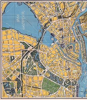 Hamburgs Innenstadt und Hafen. Stadtplan, Ausschnitt aus dem Elfha-Plan von Hamburg.