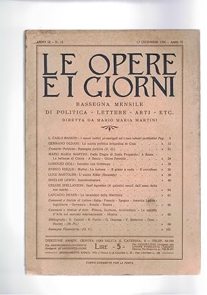 Imagen del vendedor de Le opere e i giorni, rassegna mensile di politica, lettere, arti. n 12 dic. 1930. La nuova politica britannica in Cina; autostrobcatura di S. Lewis; incontro con Gobineau; ecc.- a la venta por Libreria Gull