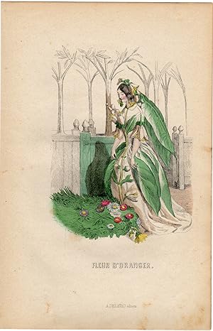 Antique Print-FLOWERS PERSONIFIED-WOMAN ORANGE FLOWER-ORANGERIE-Grandville-1852