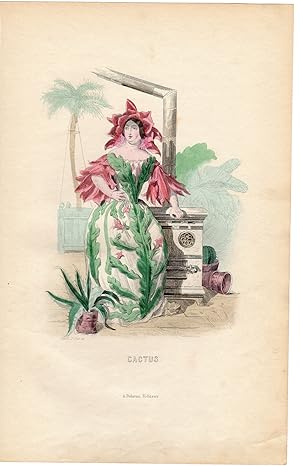Antique Print-FLOWERS PERSONIFIED-WOMAN CACTUS-STOVE-Grandville-1852