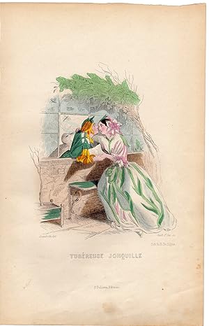 Antique Print-FLOWERS PERSONIFIED-LOVERS AS TUBEROSE-DAFFODIL-Grandville-1852