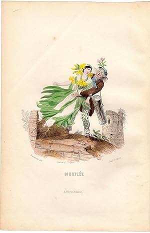 Antique Print-FLOWERS PERSONIFIED-WOMAN AS WALLFLOWER-ERYSIMUM-Grandville-1852