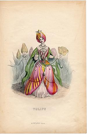 Antique Print-FLOWERS PERSONIFIED-TULIP-SULTAN-TURKEY-Grandville-1852