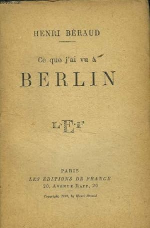 Seller image for Ce que j'ai vu  Berlin for sale by Le-Livre