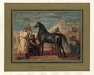 "Théodore CHASSÉRIAU : Arabe présentant une jument" Litho originale entoilée publiée dans L'ILLUS...