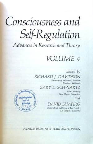 Seller image for Consciousness and Self-Regulation. Advances in Research and Theory; Volume 4; for sale by books4less (Versandantiquariat Petra Gros GmbH & Co. KG)