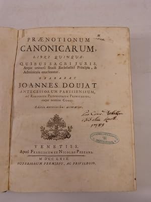 Bild des Verkufers fr [Praenotiones Canonicae.] Praenotionum Canonicarum, Libri Quinque: Quibus Sacri Juris, Atque Universi Studii Ecclesiastici Principia, & Adminicula enuceantur. zum Verkauf von Antiquariat Bookfarm