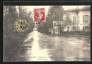 Carte postale Tonnerre, Inondations du 20 Janvier 1910, Le bief intérieur, inondation