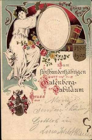 Präge Wappen Litho 500jh. Gutenberg Jubiläum 1400 - 1900